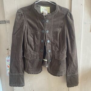 Olive Vintage Anthropologie Cidra Corduroy Jacket with Adorable Fringe